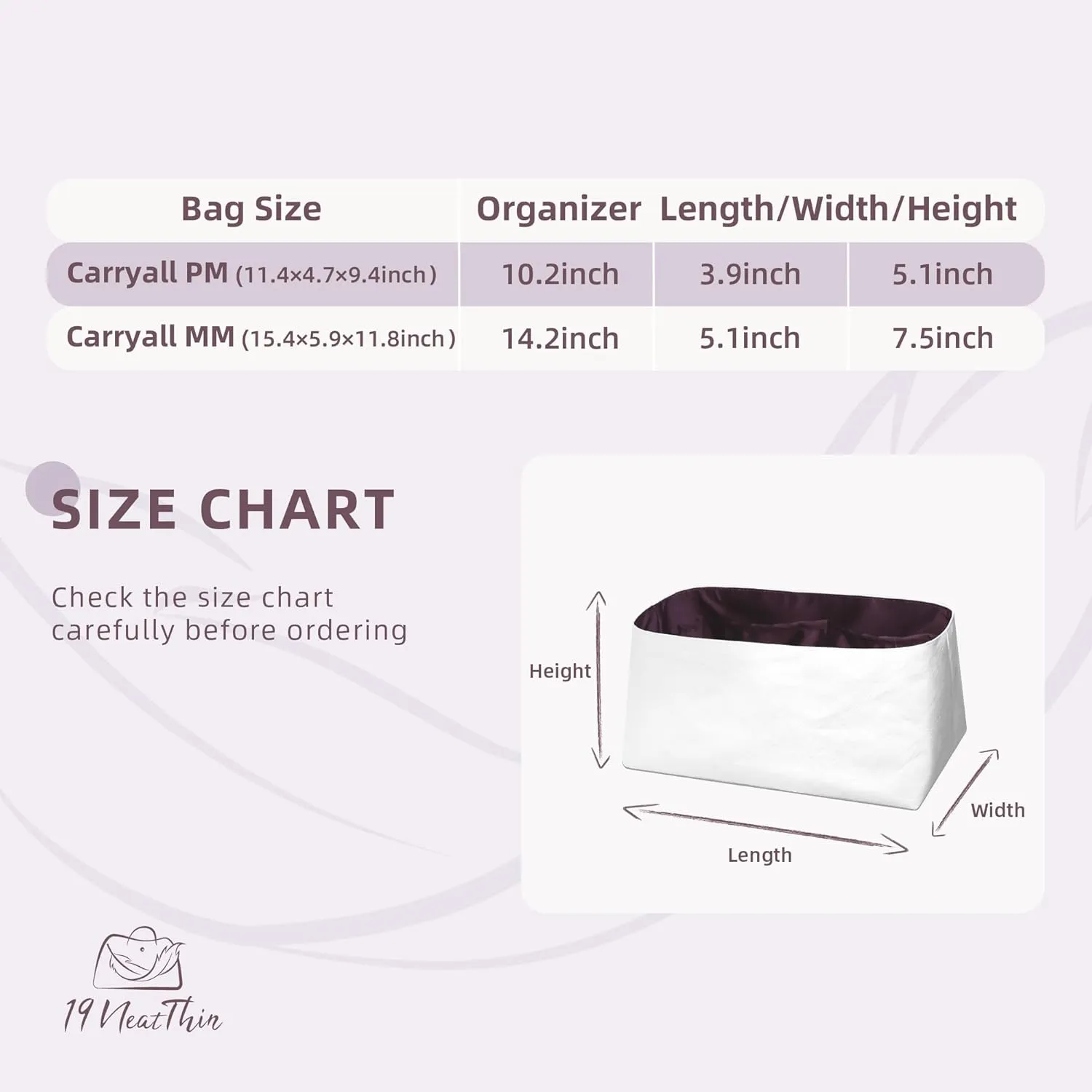 Lightweight Purse Insert Fit for LV Carryall, Waterproof Dupontpaper Surface and Silky Satin Lining (MM, Cassis)