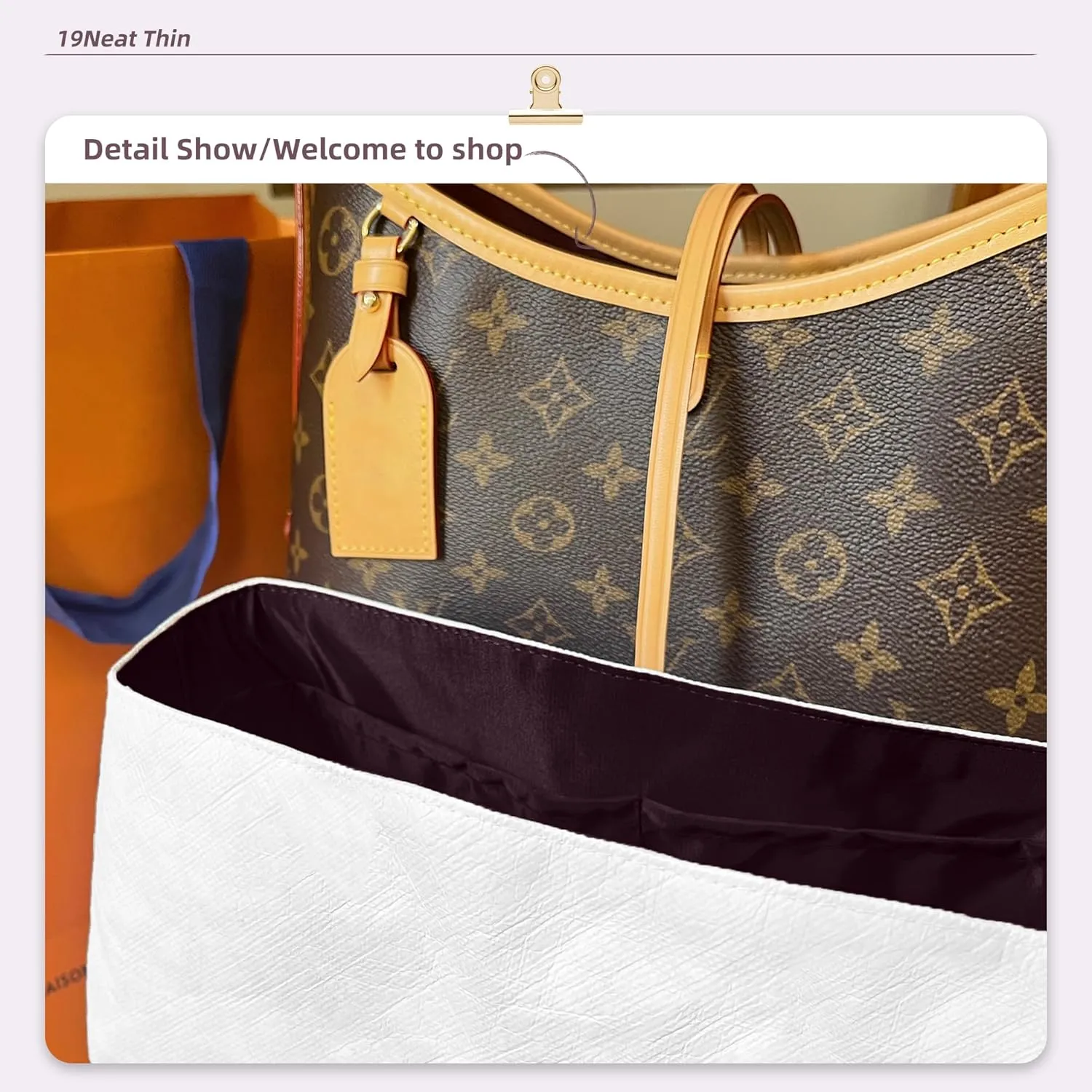 Lightweight Purse Insert Fit for LV Carryall, Waterproof Dupontpaper Surface and Silky Satin Lining (MM, Cassis)