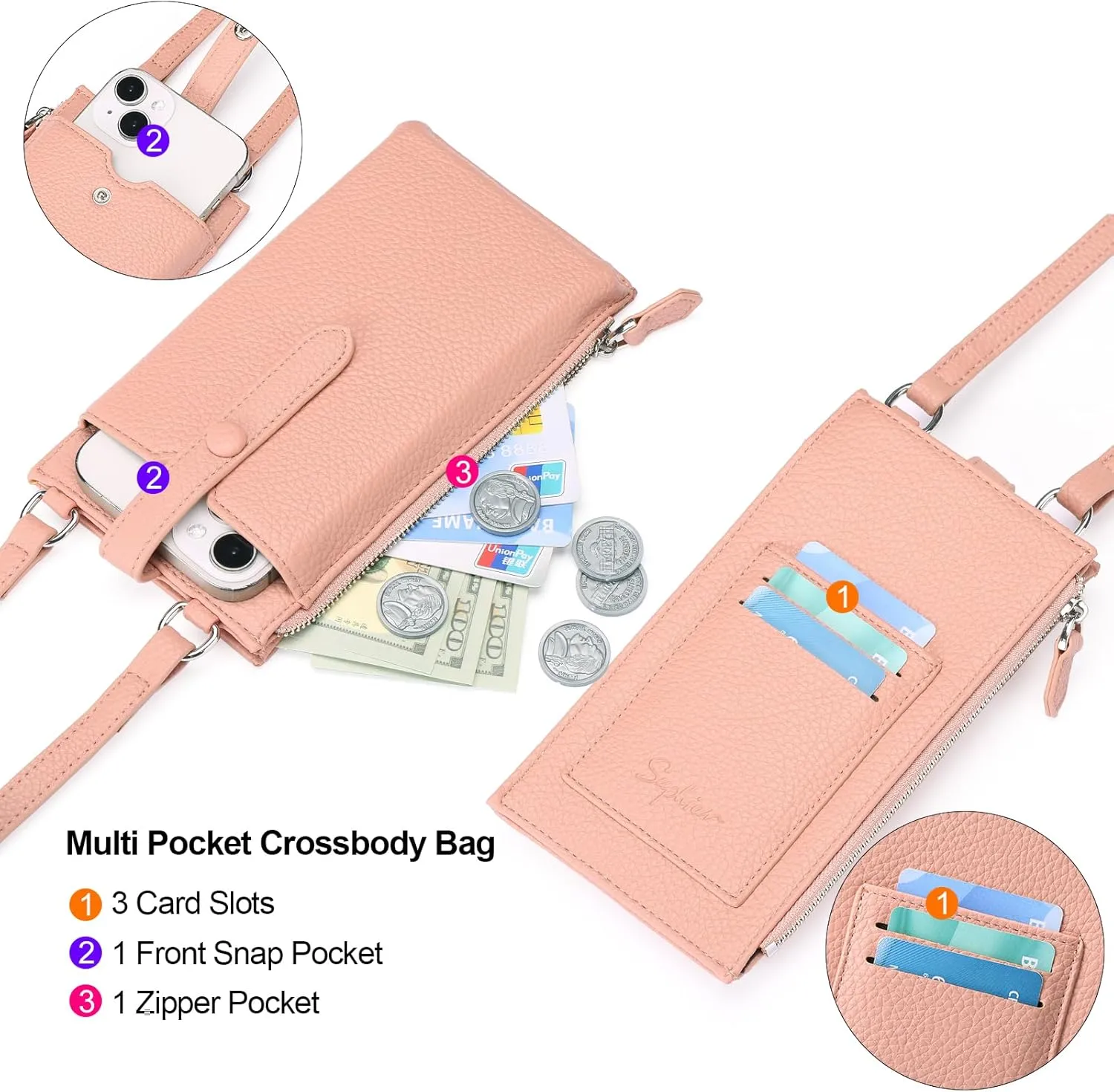 Lightweight Small Crossbody Bags for Women Vegan Leather Cell Phone Purses with Adjustable Strap and Card Slots