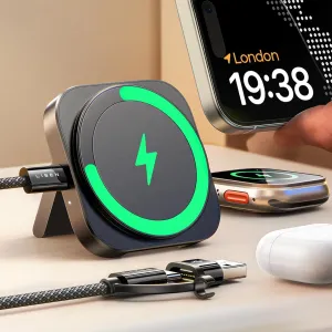 LISEN for MagSafe Charger Stand for iPhone and Apple Watch Charging Minimalist Travel Charger for MagSafe Accessories iPhone Magnetic Charger Stand Wireless for Apple 16 Pro Max iwatch Airpods