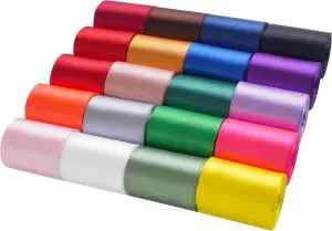 LIUYAXI 20 Colors 100 Yard Satin Ribbon Fabric Ribbon Assorted Ribbon Rolls, 2 Inch Wide 5 Yard/Roll, Rinbow Ribbons Perfect for Gift Wrapping, Crafts, Hair Bows, Wedding Party Decor,Flower Bouquet