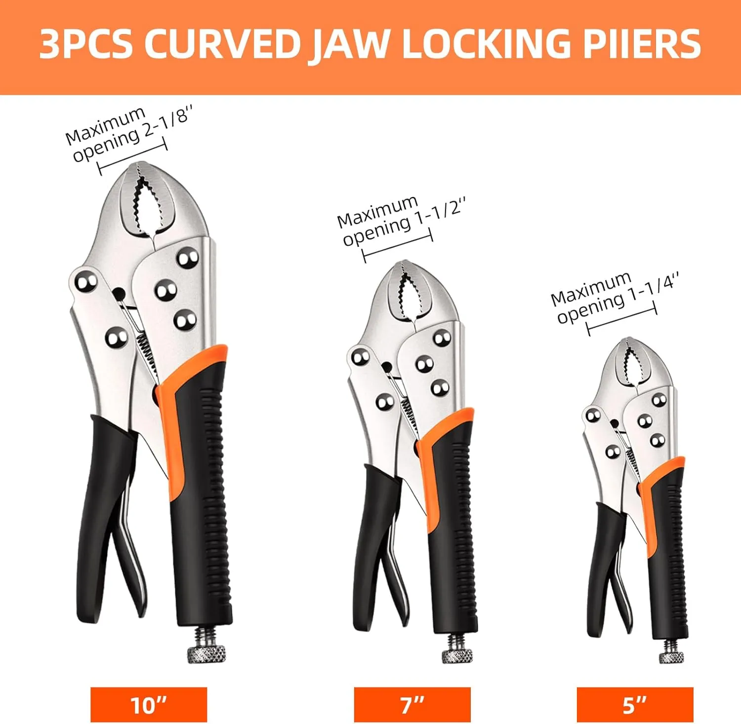 Locking Pliers Set,6-Pack Vice Grips,5"/7"/10"Curved Jaw Locking Pliers,6-1/2"& 9-1/2" Needle Nose Vise Grips and 6" C-Clamp for welding,Metal Bending,Woodworking