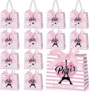 Locmeo Paris Party Favors Paris Eiffel Tower Gift Bags with Handles Goodie Bags French Candy Bags with Bow Ribbon Party Decor Sweet 16 Quinceanera Favors(25 Set)