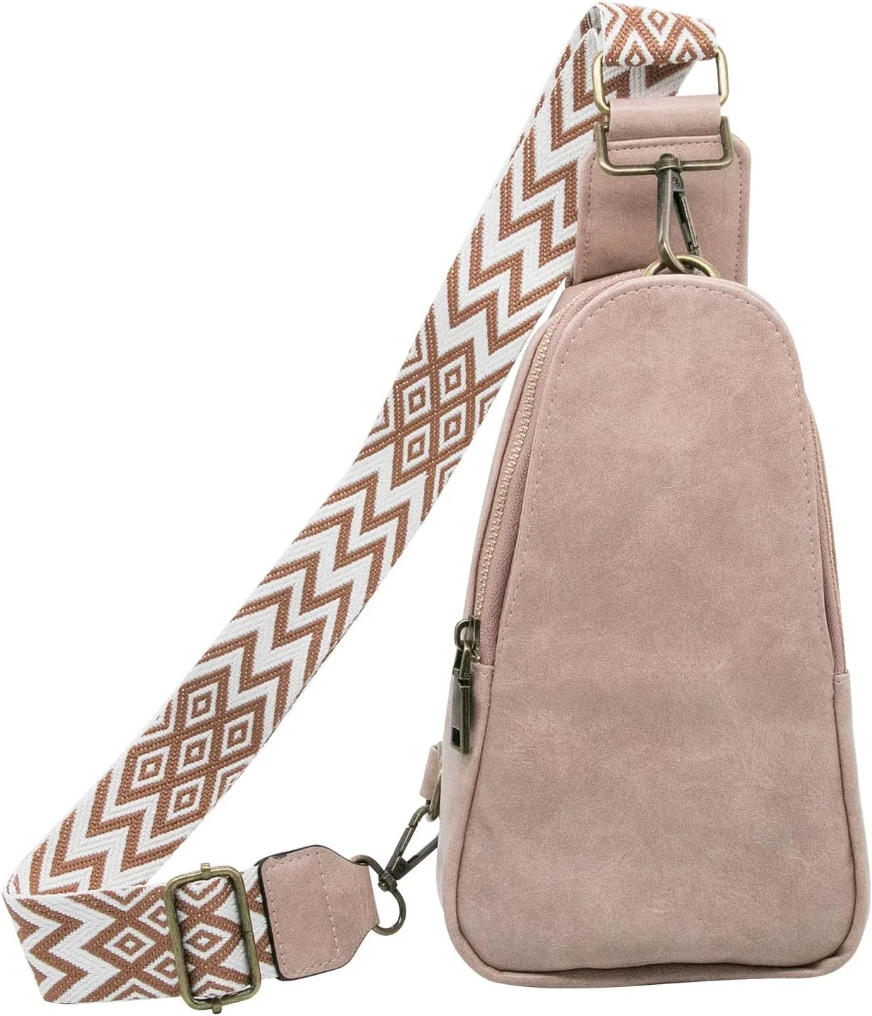 Long Keeper Sling Chest Bag for Women PU Leather Satchel Daypack Traveling Crossbody Bag With Bohemia Adjustable Strap