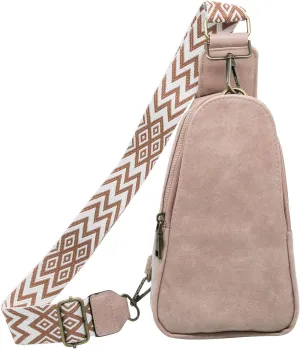 Long Keeper Sling Chest Bag for Women PU Leather Satchel Daypack Traveling Crossbody Bag With Bohemia Adjustable Strap
