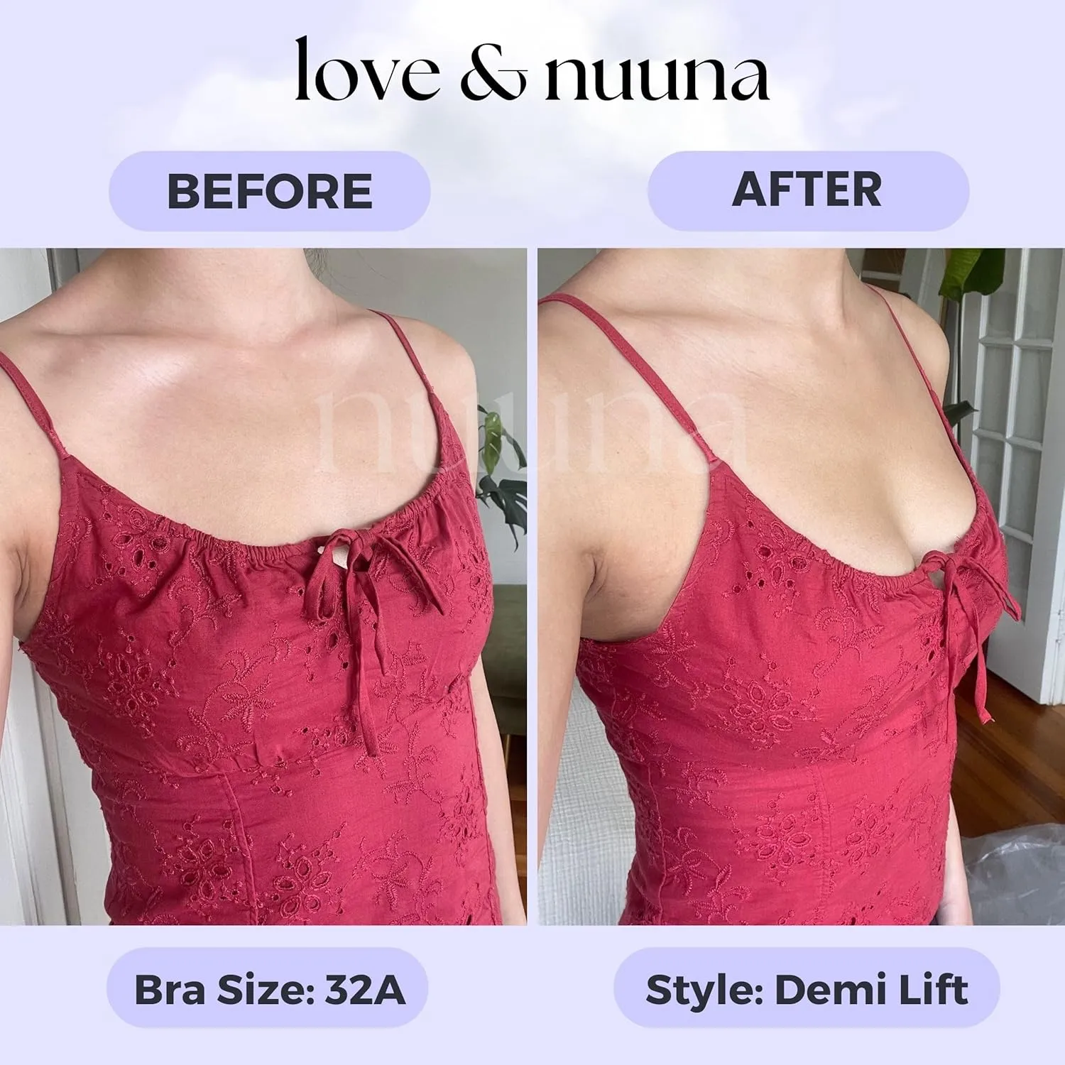 love & nuuna Double Sided Sticky Push Up Bra Inserts - Reusable Adhesive Bra with Padding - Sticky Bra for Dresses Bikinis