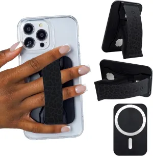 LoveHandle PRO MagSafe Compatible Magnetic Phone Grip w/Kickstand - Mount, Strap and Stand for Smartphone and Tablet - MagSafe Ring Included - Fits All Devices - Black Leopard