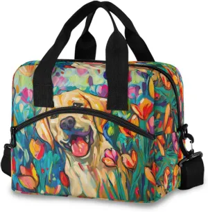 Lovely Happy Golden Labrador Dog Lunch Box for Men Women Adults Insulated Lunch Bag Cooler Bag with Adjustable Shoulder Strap for Work Picnic Travel