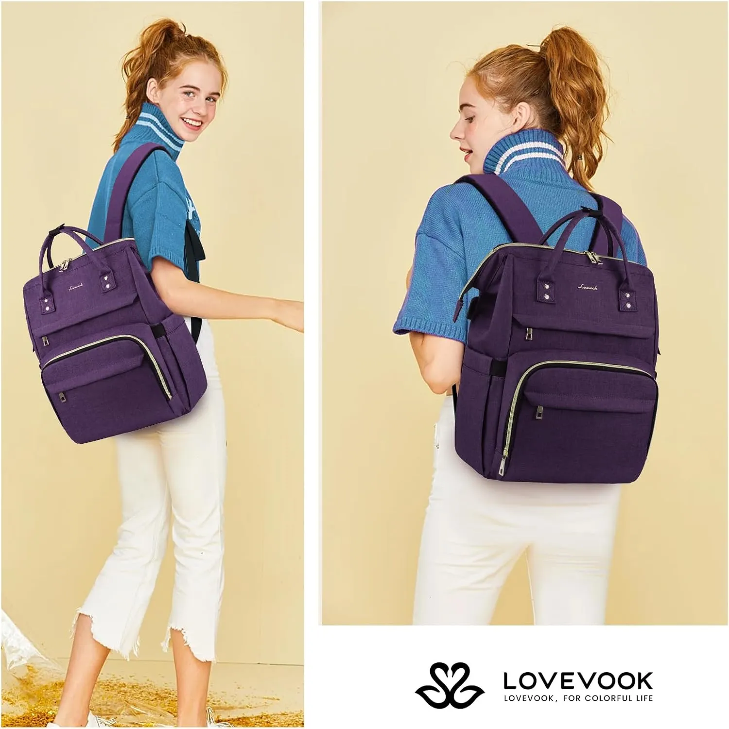 LOVEVOOK Laptop Backpack for Women,18 Inch Professional Womens Travel Backpack Purse Computer Laptop Bag Nurse Teacher Backpack,Waterproof Work Bags Carry on Back Pack with USB Port,Dark Purple