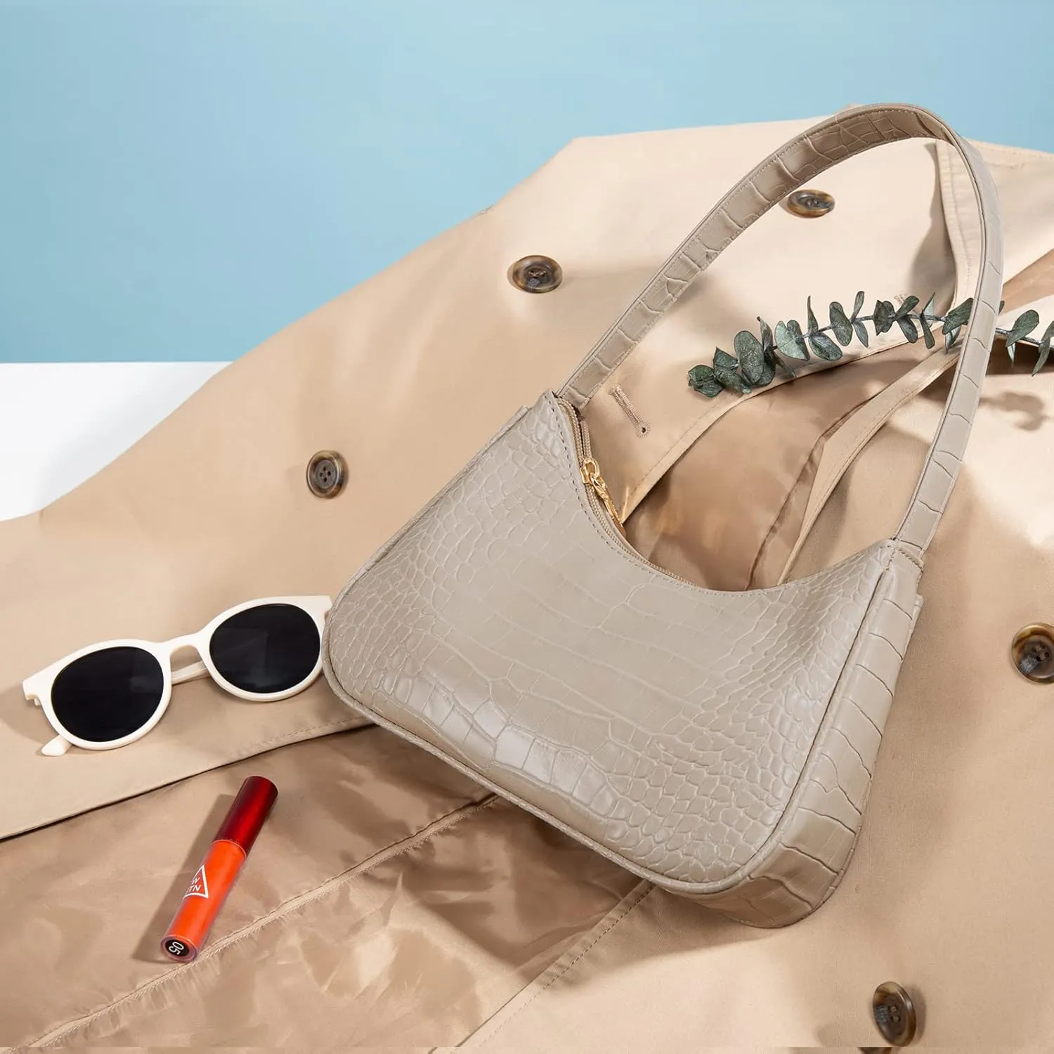 LOVEVOOK Shoulder Bag for Women, Small Purses Croc Pattern Clutch Purse Vegan Leather Little Purse Cute Mini Handbag