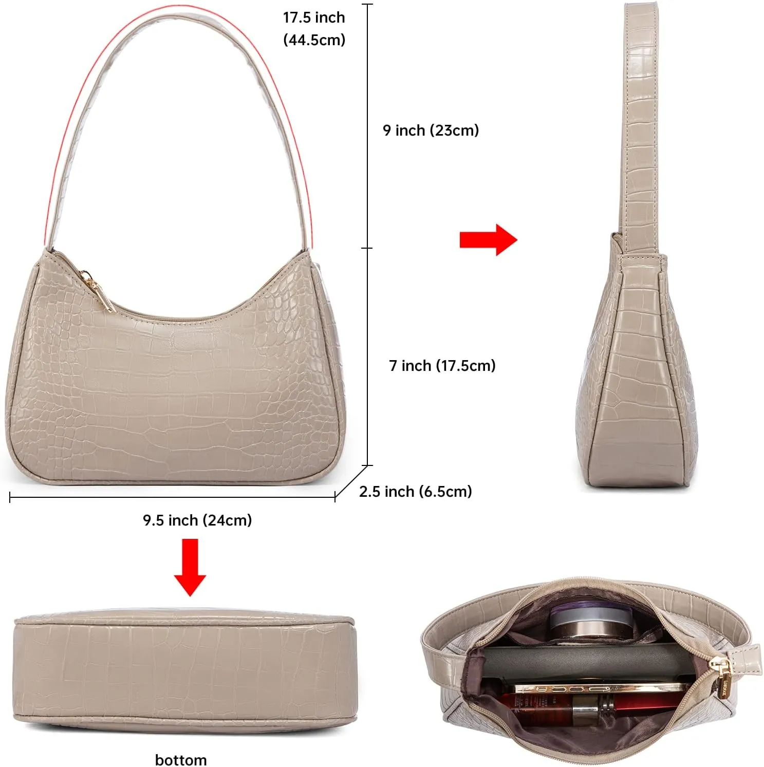 LOVEVOOK Shoulder Bag for Women, Small Purses Croc Pattern Clutch Purse Vegan Leather Little Purse Cute Mini Handbag