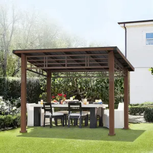LUE BONA 10x12 Hardtop Gazebo with Wooden Frame and Metal Roof - Outdoor Pergola Canopy with Curtains - Permanent Pavilion for Grill, Deck, Patio, Backyard, Garden