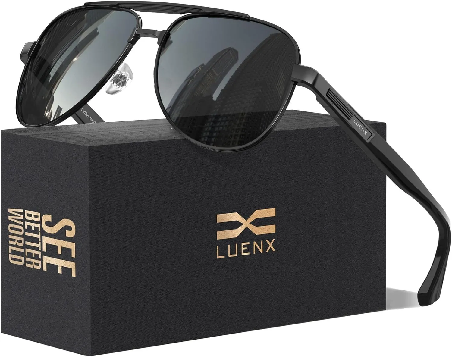 LUENX Aviator Sunglasses for Men Polarized Trendy Shades Driving UV 400 Protection