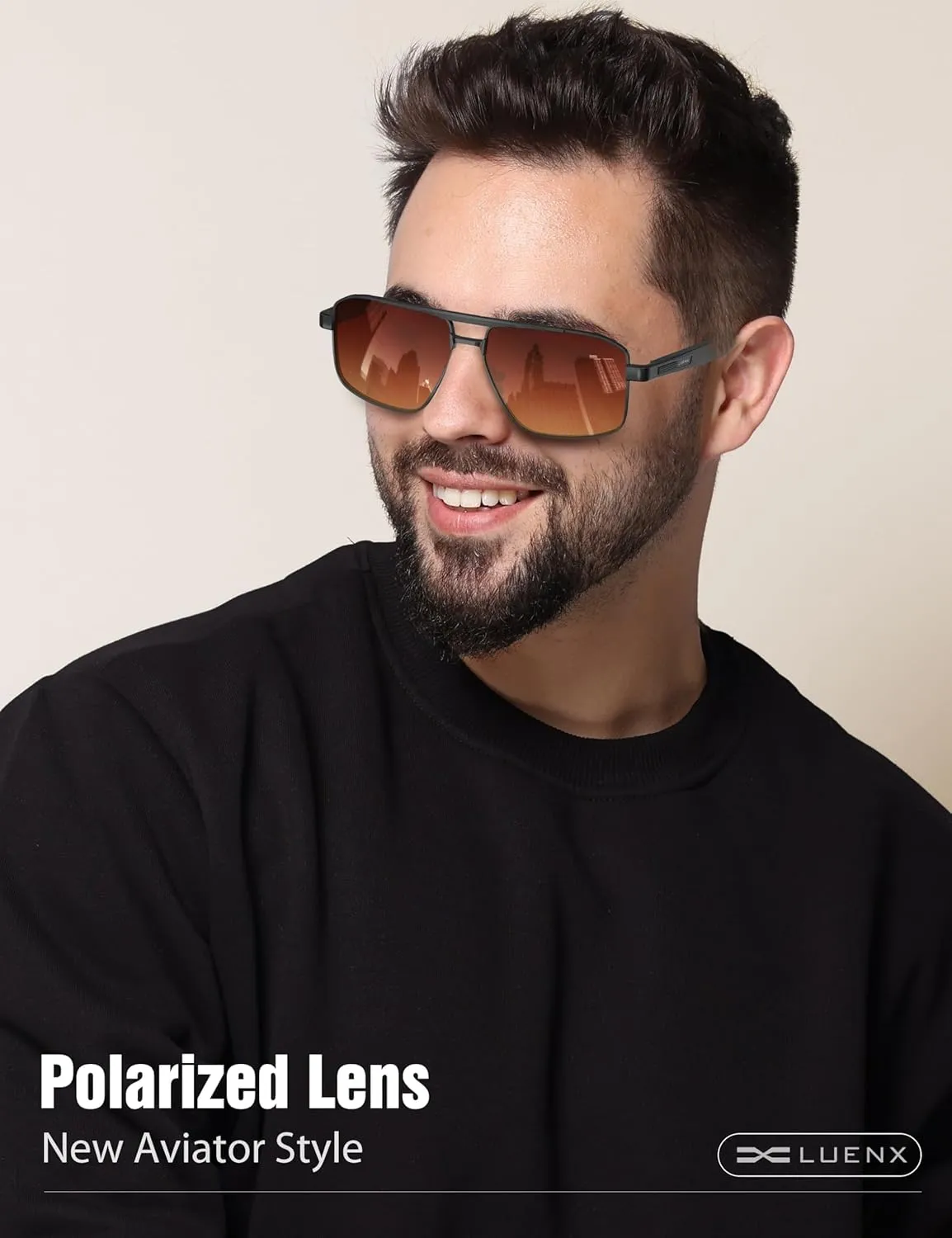 LUENX Aviator Sunglasses for Men Retro Square Polarized Polygon Shades UV 400 Protection