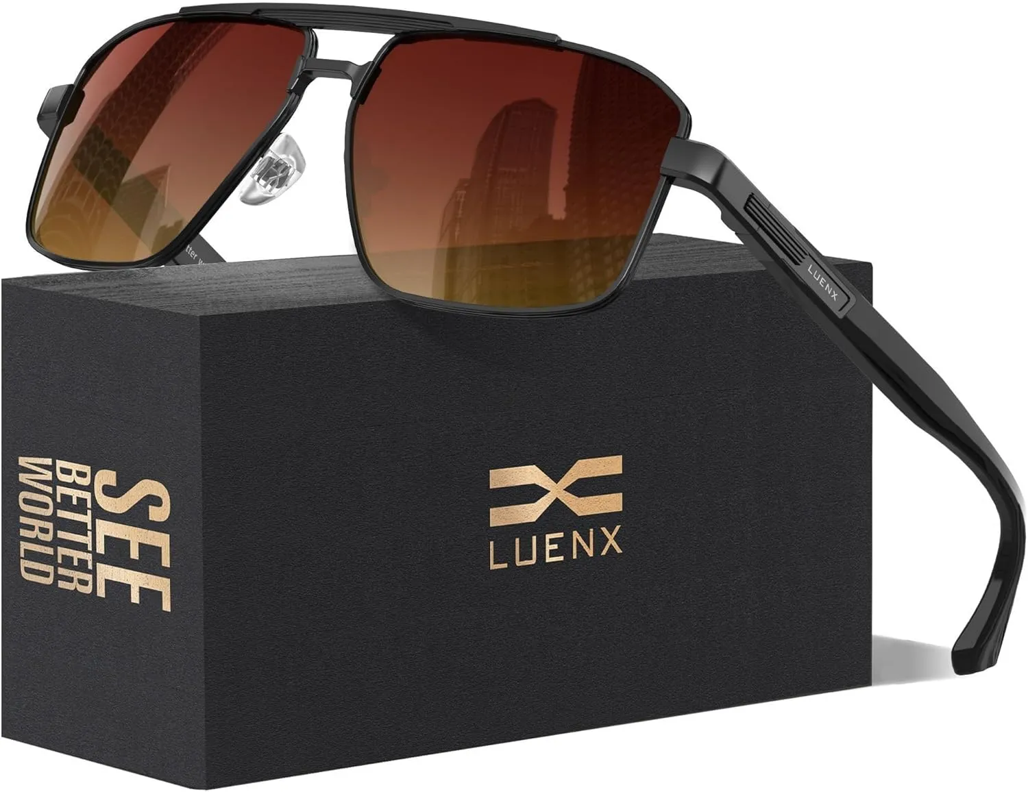 LUENX Aviator Sunglasses for Men Retro Square Polarized Polygon Shades UV 400 Protection