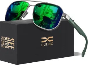 LUENX Aviator Sunglasses for Men Square Polarized Polygon Lens - UV 400 Protection with Accessories 61MM Driving Outdoor