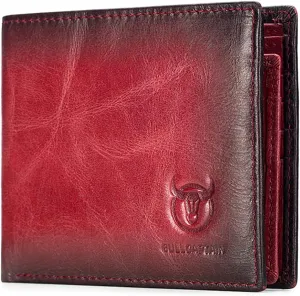 LUKZIJAES Genuine Leather Wallet for Men RFID Blocking Slim Bifold Front Pocket Wallets with 2 ID Window (#1-Red)