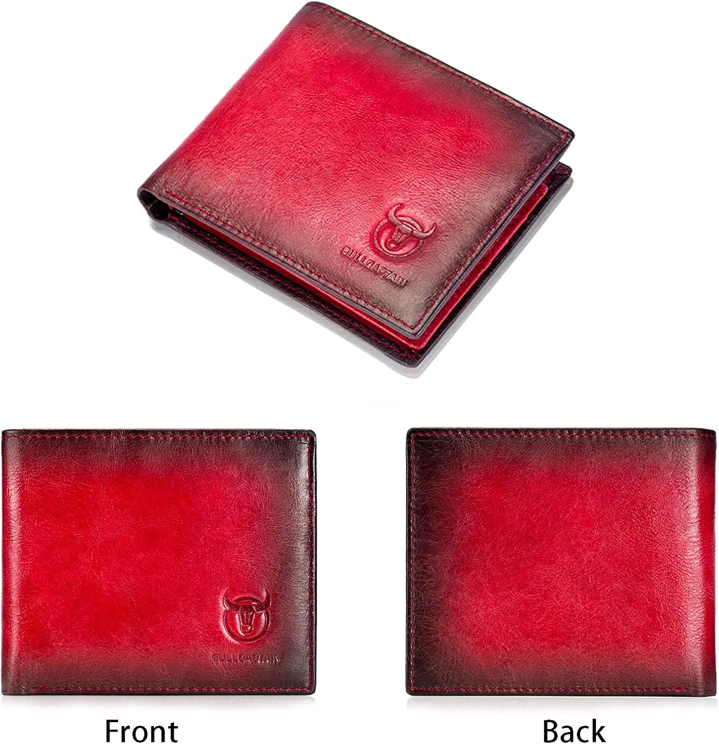 LUKZIJAES Genuine Leather Wallet for Men RFID Blocking Slim Bifold Front Pocket Wallets with 2 ID Window (#1-Red)