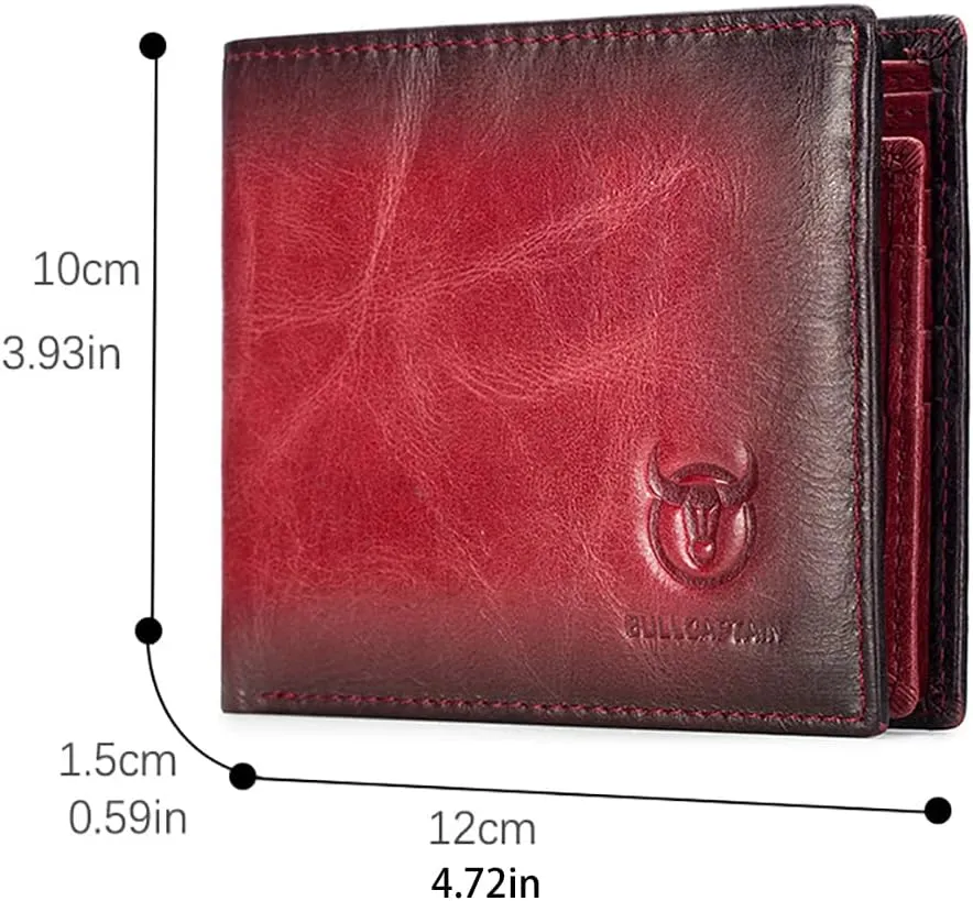 LUKZIJAES Genuine Leather Wallet for Men RFID Blocking Slim Bifold Front Pocket Wallets with 2 ID Window (#1-Red)