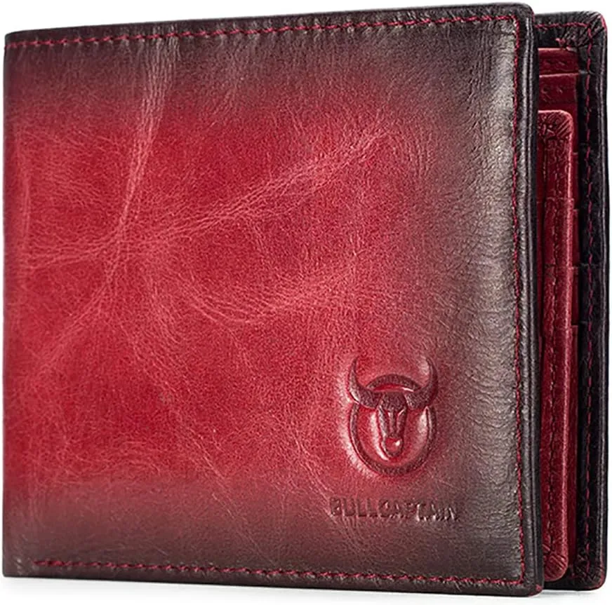 LUKZIJAES Genuine Leather Wallet for Men RFID Blocking Slim Bifold Front Pocket Wallets with 2 ID Window (#1-Red)