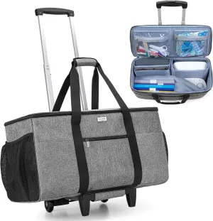 LUXJA Rolling Tote Compatible with Cricut Maker (Explore Air) and Easy Press (9 inches x 9 inches), Die-Cut Machine Carrying Case with Wheels (Come with a Detachable Dolly), Gray