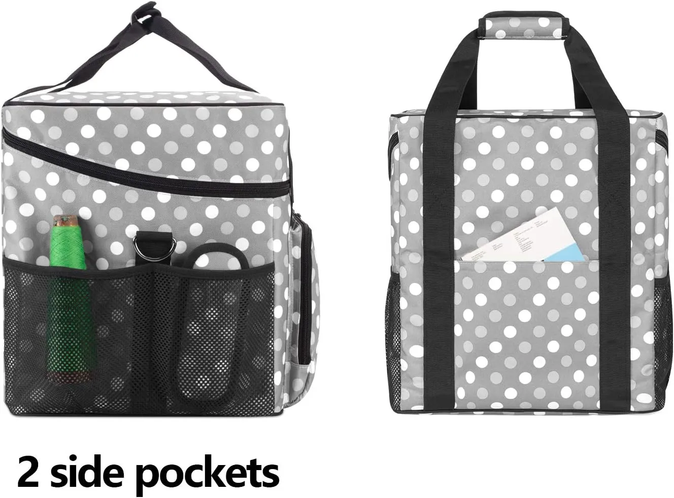 LUXJA Serger Case for Most Standard Overlock Machines, Serger Bag with Accessories Storage Pockets (Patented Design), Gray Dots