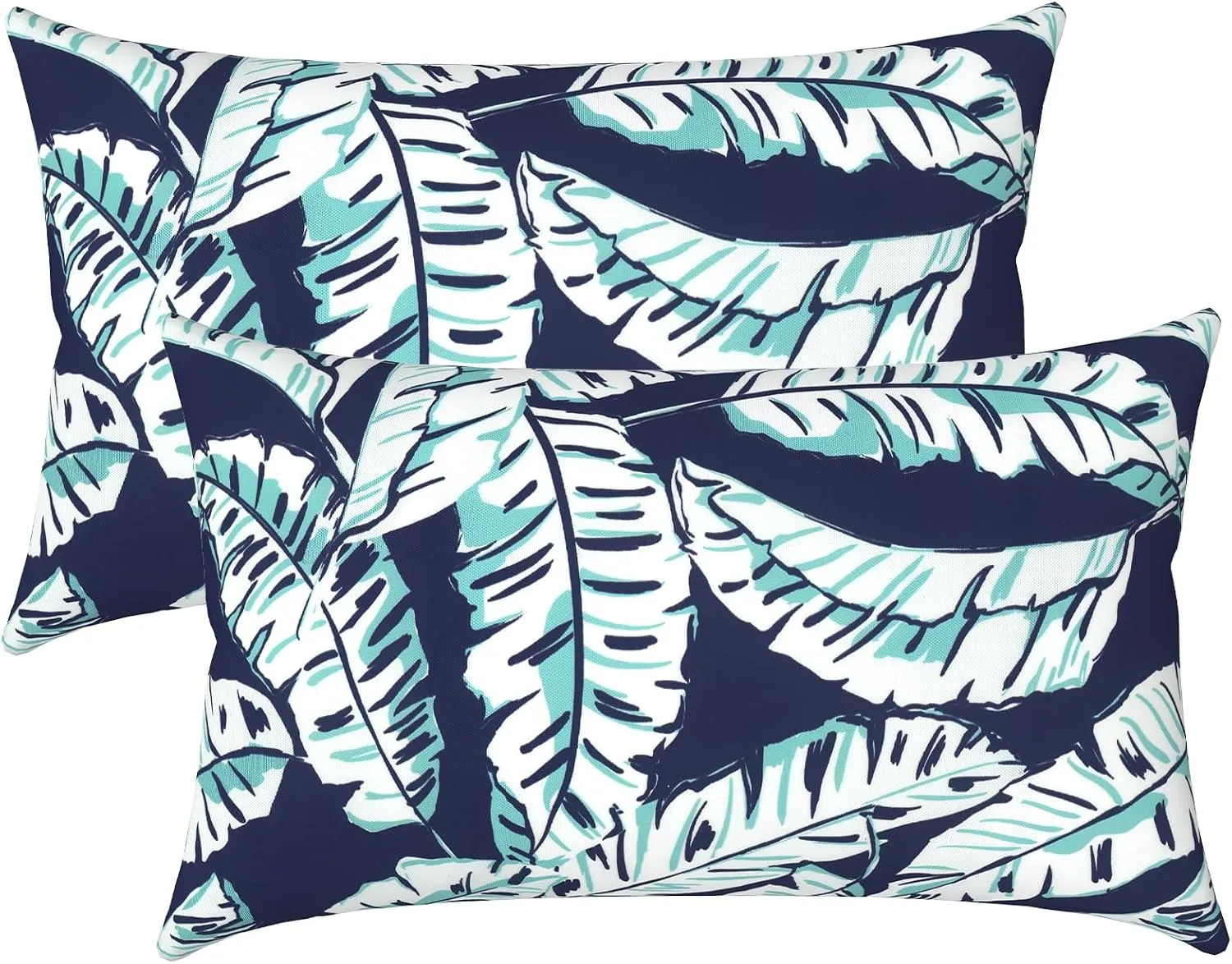 LVTXIII Set of 2 Patio Lumbar Pillows, 12”x20” Fade Resistant Outdoor Lumbar Pillow with Inners, Fluffy Decorative Garden Lumbar Cushions for Home Patio Coach Sofa Use, Baltic Palms White