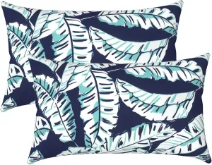 LVTXIII Set of 2 Patio Lumbar Pillows, 12”x20” Fade Resistant Outdoor Lumbar Pillow with Inners, Fluffy Decorative Garden Lumbar Cushions for Home Patio Coach Sofa Use, Baltic Palms White