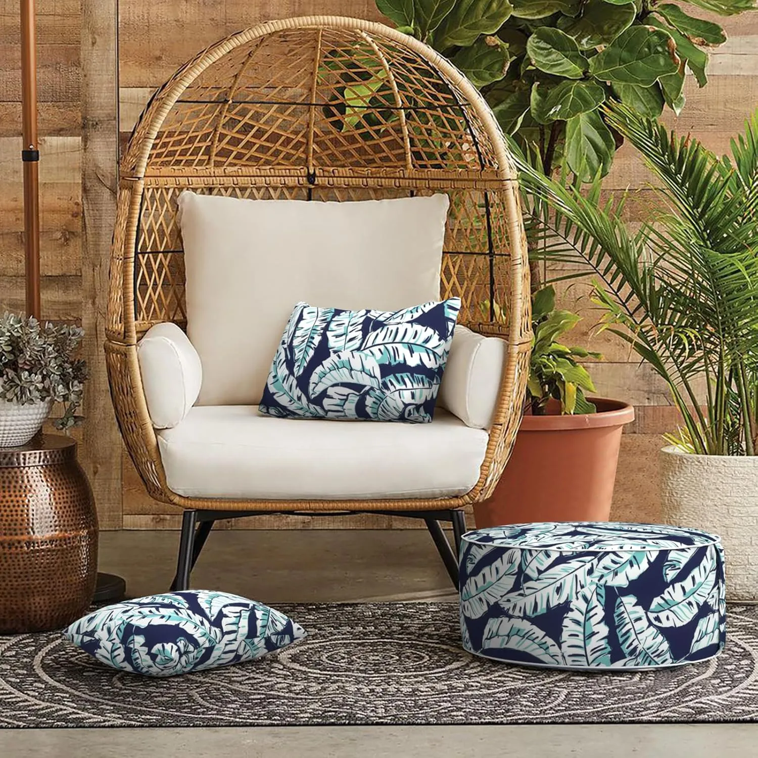 LVTXIII Set of 2 Patio Lumbar Pillows, 12”x20” Fade Resistant Outdoor Lumbar Pillow with Inners, Fluffy Decorative Garden Lumbar Cushions for Home Patio Coach Sofa Use, Baltic Palms White