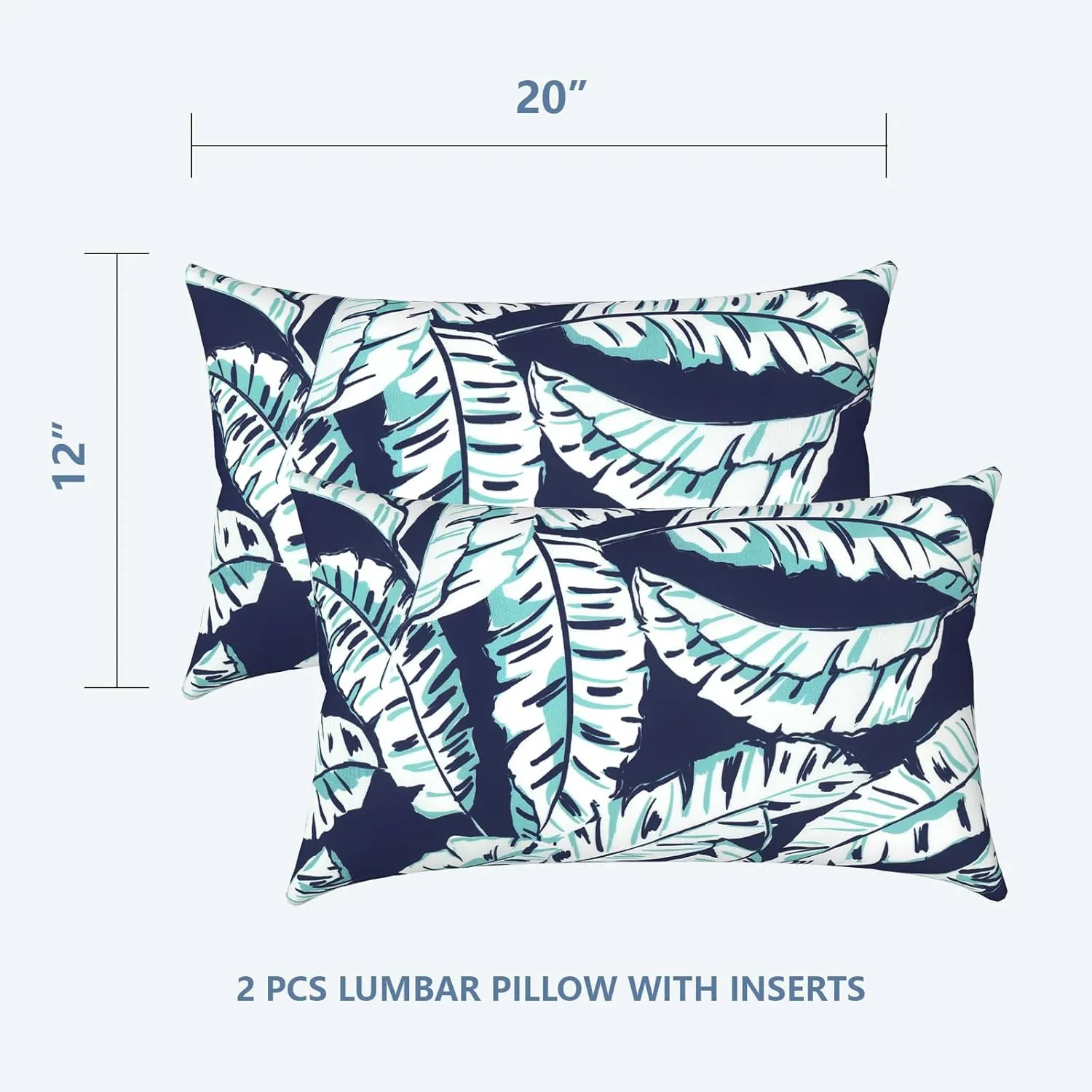 LVTXIII Set of 2 Patio Lumbar Pillows, 12”x20” Fade Resistant Outdoor Lumbar Pillow with Inners, Fluffy Decorative Garden Lumbar Cushions for Home Patio Coach Sofa Use, Baltic Palms White