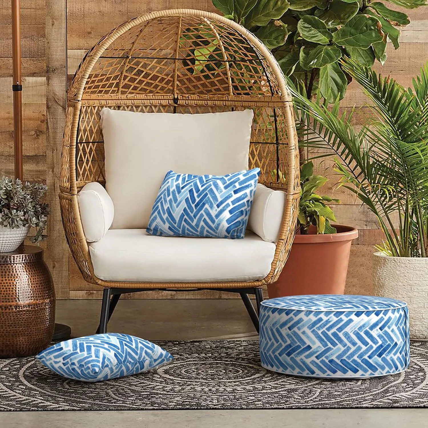 LVTXIII Set of 2 Patio Lumbar Pillows, 12”x20” Fade Resistant Outdoor Lumbar Pillow with Inners, Fluffy Decorative Garden Lumbar Cushions for Home Patio Coach Sofa Use, Blue Brick