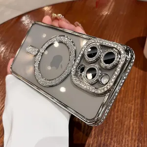 LXK Magnetic Case for iPhone 16 Pro Max 6.9" [Compatible with MagSafe] Military-Grade Protection, Clear Cute Glitter Bling Cover Diamond Camera Protection Case for 16 ProMax Women Girls Silver