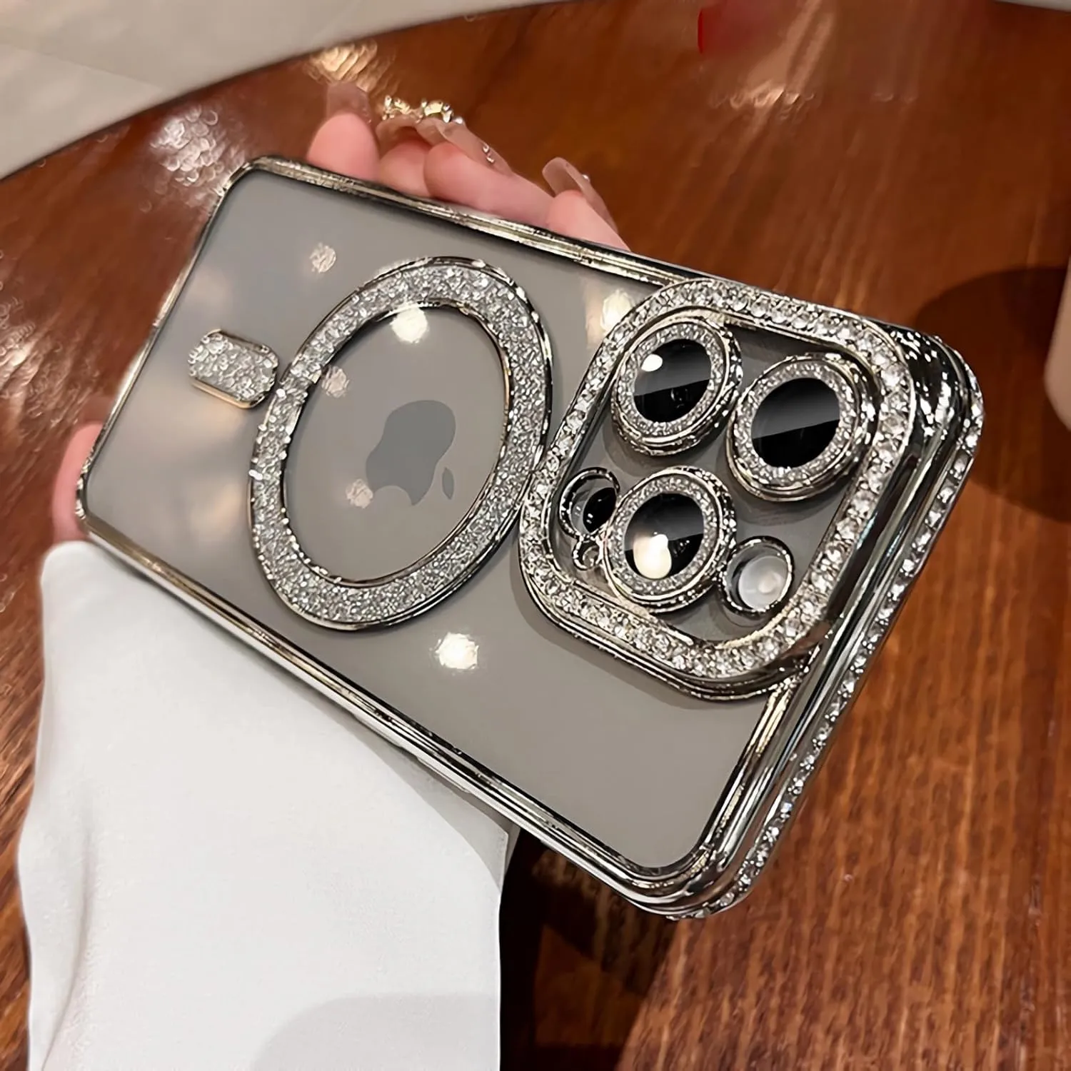 LXK Magnetic Case for iPhone 16 Pro Max 6.9" [Compatible with MagSafe] Military-Grade Protection, Clear Cute Glitter Bling Cover Diamond Camera Protection Case for 16 ProMax Women Girls Silver