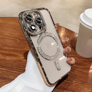 LXK Magnetic Case for iPhone 16 Pro Max 6.9" [Compatible with MagSafe] Military-Grade Protection, Clear Cute Glitter Bling Cover Sparkle Diamond Camera Protection Case for 16 ProMax Women Girls, Gold