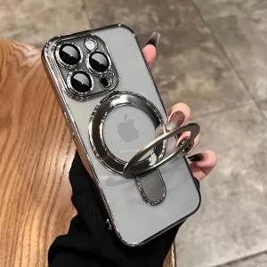 LXK Magnetic Invisible Stand for iPhone 15 Pro Max Case Compatible with MagSafe, Military-Grade Protection, with Camera Protector, Clear Scratch-Resistant Back Case for iPhone 15 ProMax (Gray)