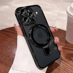 LXK Magnetic Invisible Stand for iPhone 15 Pro Max Case Compatible with MagSafe, Military-Grade Protection, with Camera Protector, Clear Scratch-Resistant Back Cover for iPhone 15 ProMax 6.7" Black