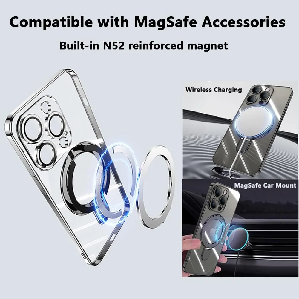 LXK Magnetic Invisible Stand for iPhone 16 Pro Max Case 6.9" Compatible with MagSafe, Military-Grade Protection, with Camera Protector, Clear Scratch-Resistant Back Cover for 16 ProMax,Blue Titanium