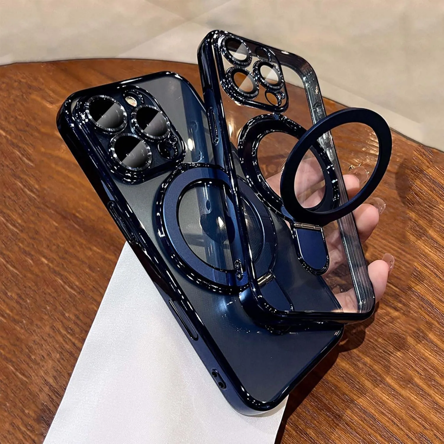 LXK Magnetic Invisible Stand for iPhone 16 Pro Max Case 6.9" Compatible with MagSafe, Military-Grade Protection, with Camera Protector, Clear Scratch-Resistant Back Cover for 16 ProMax,Blue Titanium