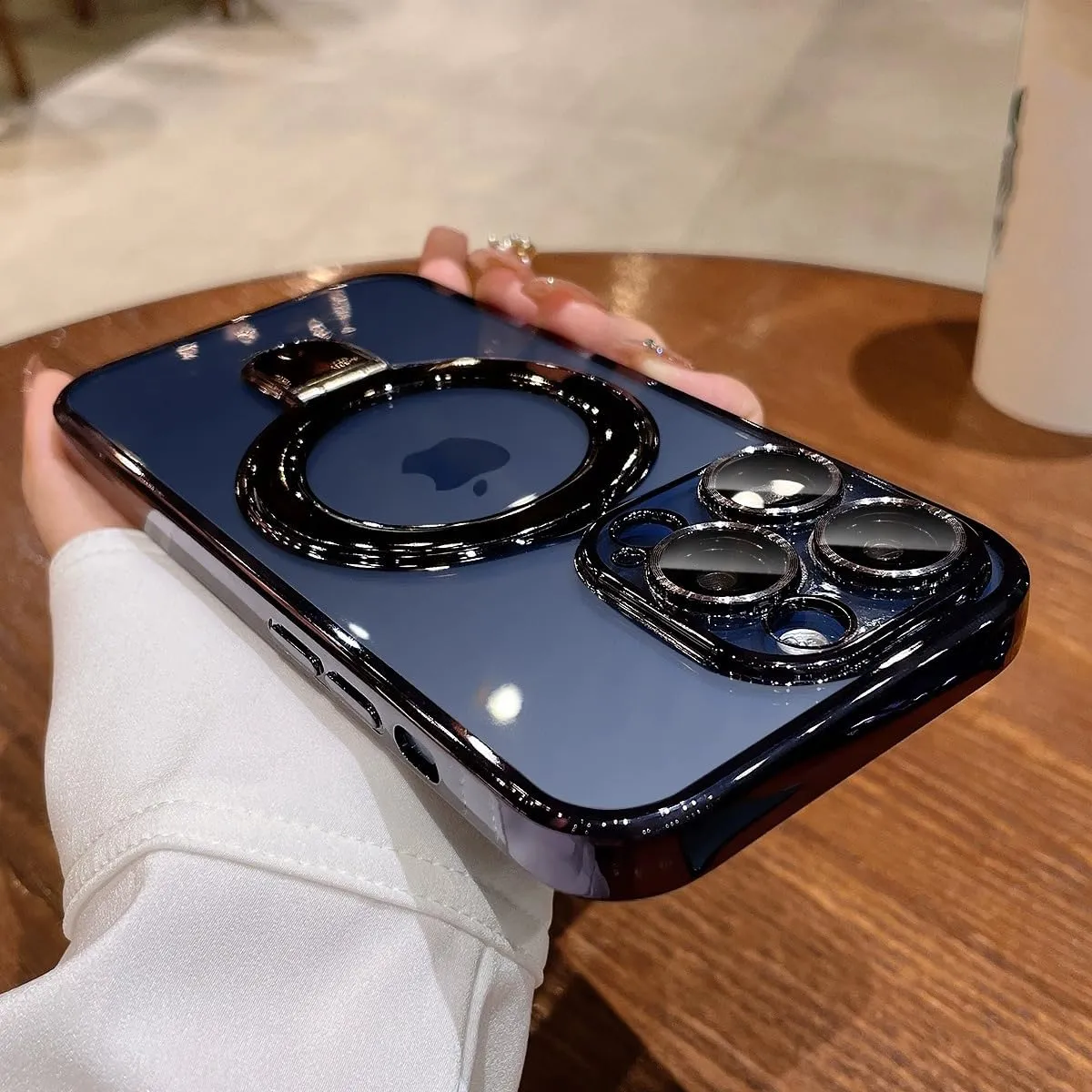 LXK Magnetic Invisible Stand for iPhone 16 Pro Max Case 6.9" Compatible with MagSafe, Military-Grade Protection, with Camera Protector, Clear Scratch-Resistant Back Cover for 16 ProMax,Blue Titanium