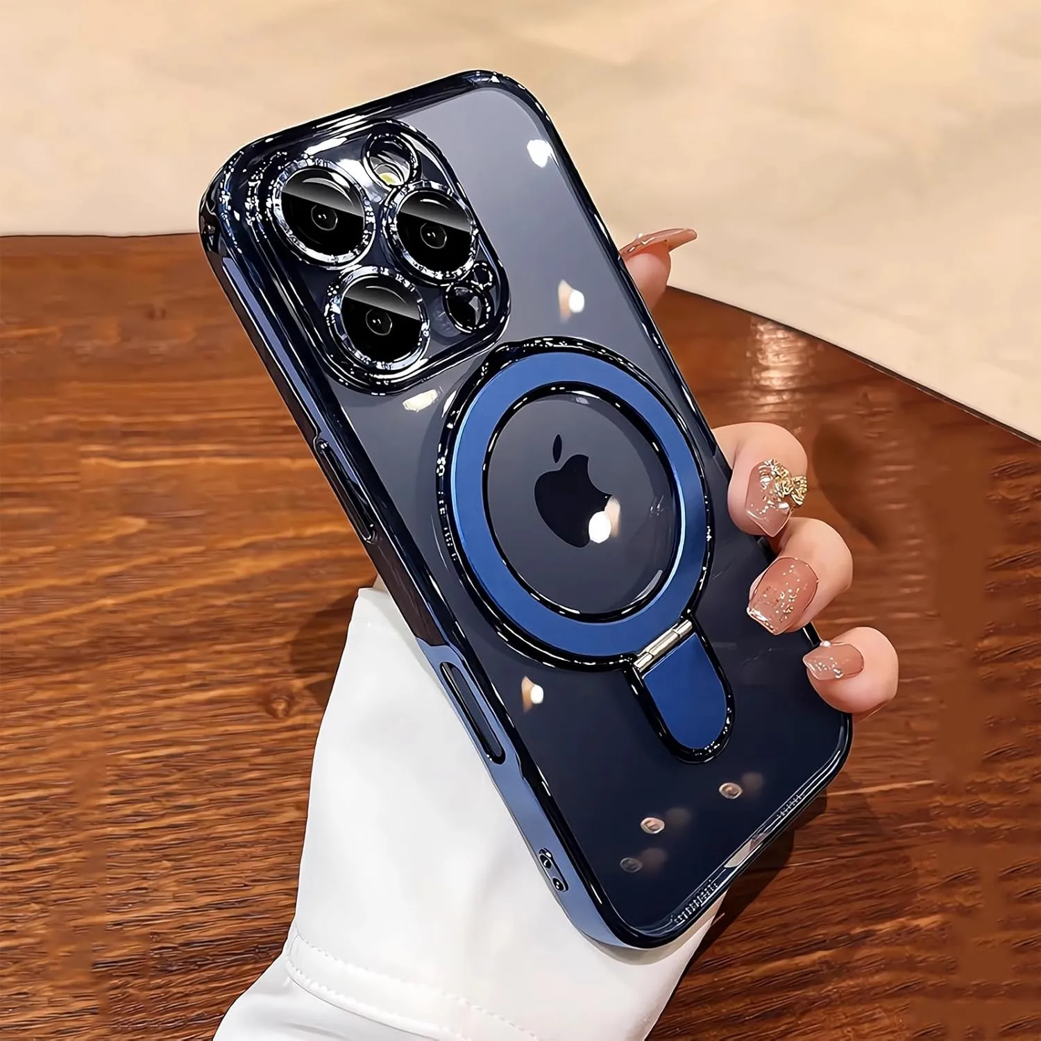 LXK Magnetic Invisible Stand for iPhone 16 Pro Max Case 6.9" Compatible with MagSafe, Military-Grade Protection, with Camera Protector, Clear Scratch-Resistant Back Cover for 16 ProMax,Blue Titanium