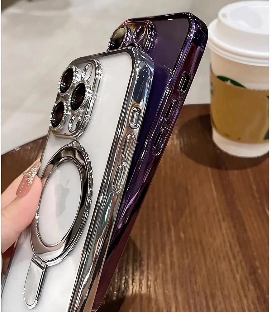 LXK Magnetic Invisible Stand for iPhone 16 Pro Max Case 6.9" Compatible with MagSafe, Military-Grade Protection, with Camera Protector, Clear Scratch-Resistant Back Cover for iPhone 16 ProMax Silver