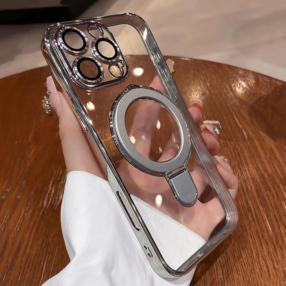 LXK Magnetic Invisible Stand for iPhone 16 Pro Max Case 6.9" Compatible with MagSafe, Military-Grade Protection, with Camera Protector, Clear Scratch-Resistant Back Cover for iPhone 16 ProMax Silver