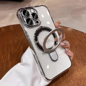 LXK Magnetic Invisible Stand for iPhone 16 Pro Max Case 6.9" Compatible with MagSafe, Military-Grade Protection, with Camera Protector, Clear Scratch-Resistant Back Cover for iPhone 16 ProMax Silver