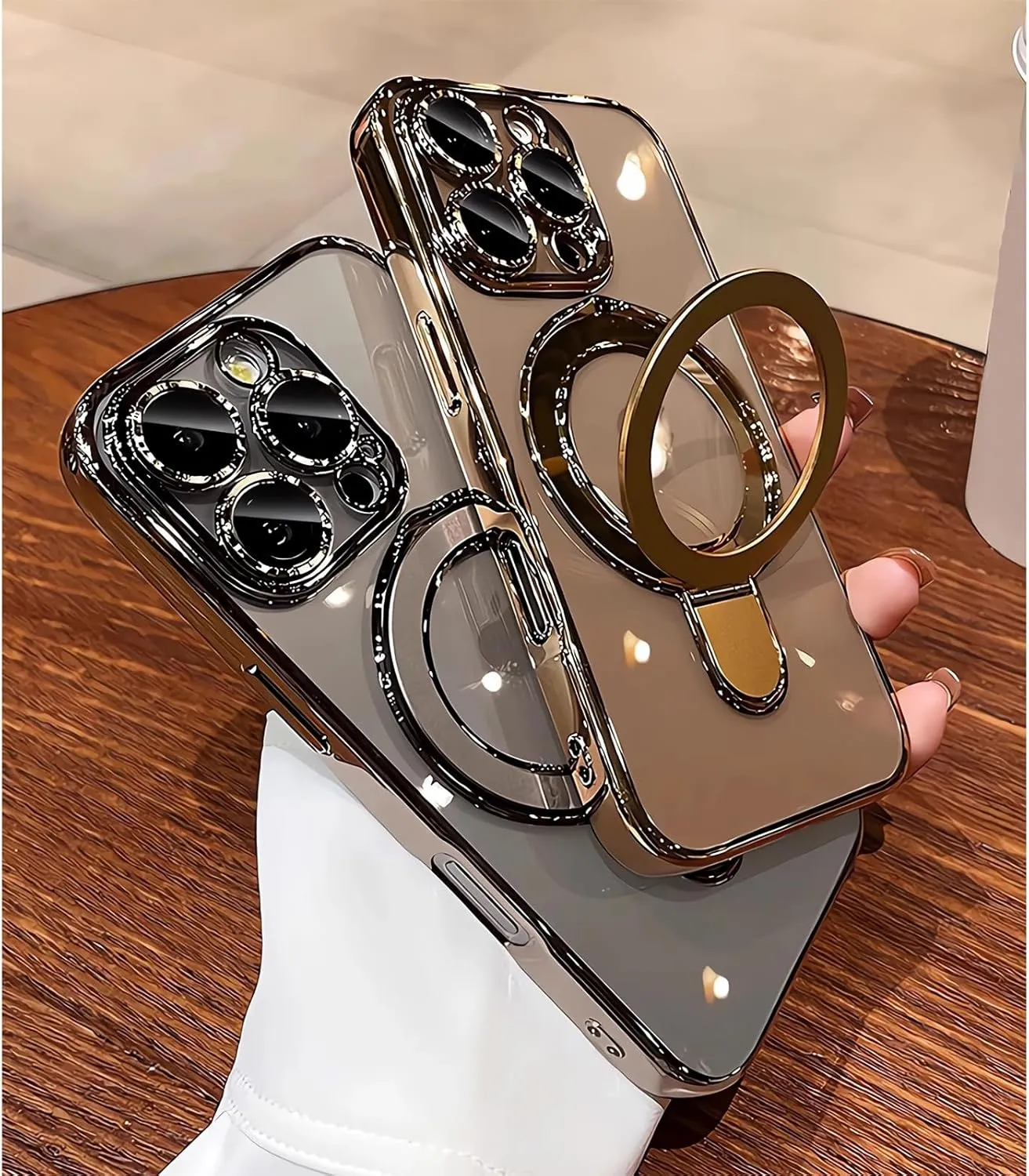 LXK Magnetic Invisible Stand for iPhone 16 Pro Max Case 6.9" Compatible with MagSafe, Military-Grade Protection, with Camera Protector,Clear Scratch-Resistant Back Cover for 16 ProMax,Natural Titanium