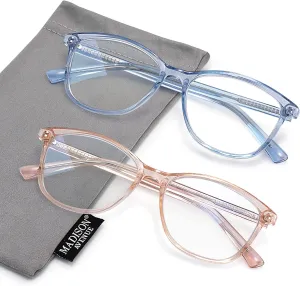 Madison Avenue 2 Pack Square Vintage TR90 Blue Light Blocking Reading Glasses for Women, Anti Glare/Eyestrain Computer Readers Blue/Brown 1.0