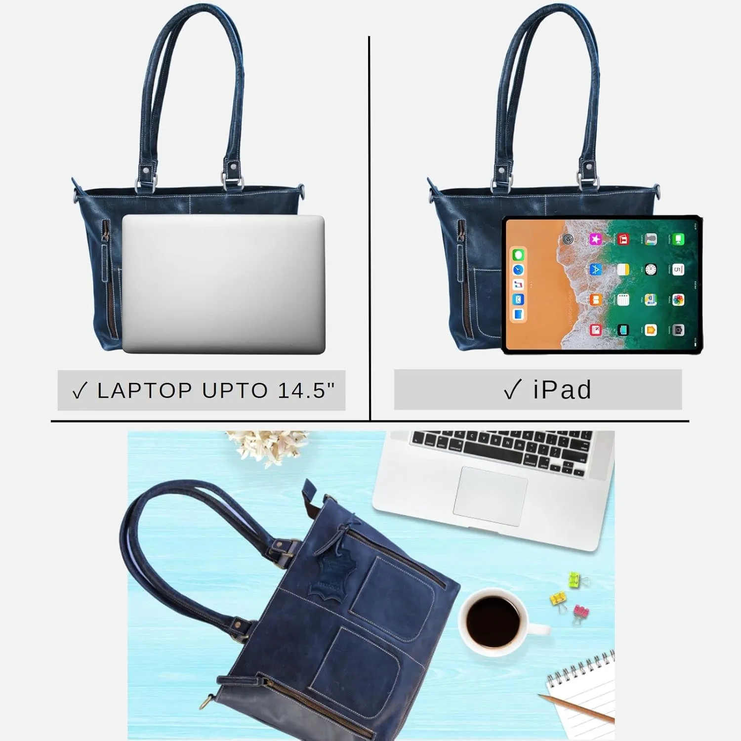 Madosh, Women's Daily Work Tote Bag Real Leather Large Capacity Crossbody Top Handle Office Purse Hobo Laptop Handbag