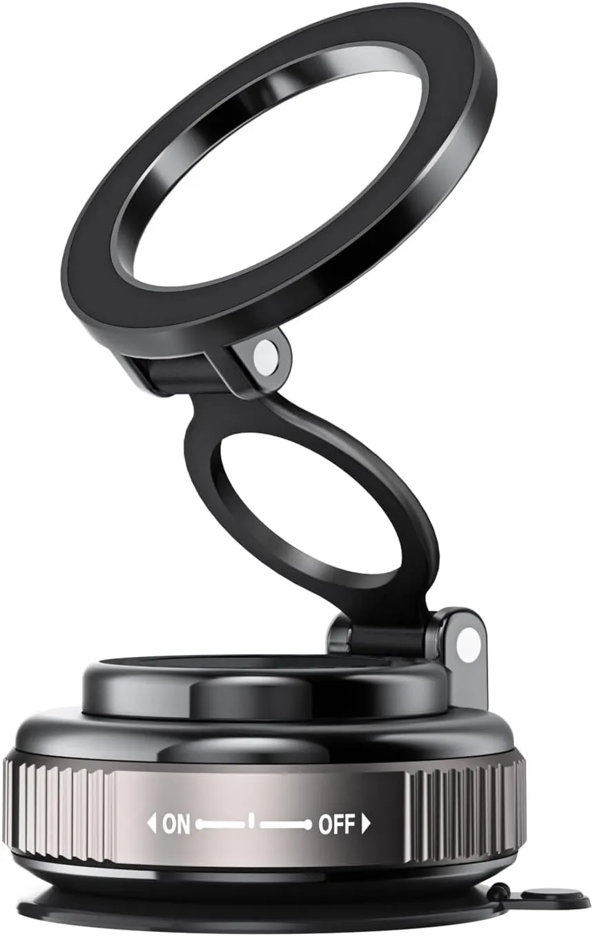 Magnetic Car Phone Holder for MagSafe: 28 LBS Strong Suction Vacuum Phone Mount for Men/Women - 360° Rotatable Adjustable Portable Cell Phone Stand for iPhone 12-16 Pro Max Plus (Obsidian Black)