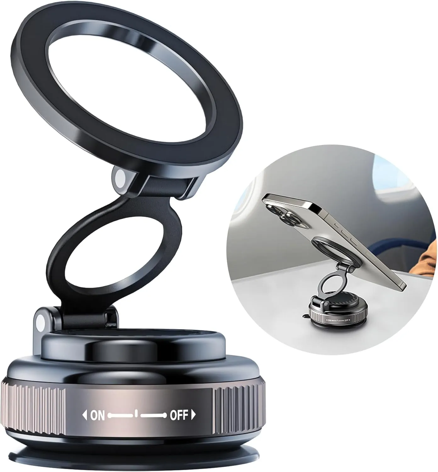 Magnetic Car Phone Holder for MagSafe: 28 LBS Strong Suction Vacuum Phone Mount for Men/Women - 360° Rotatable Adjustable Portable Cell Phone Stand for iPhone 12-16 Pro Max Plus
