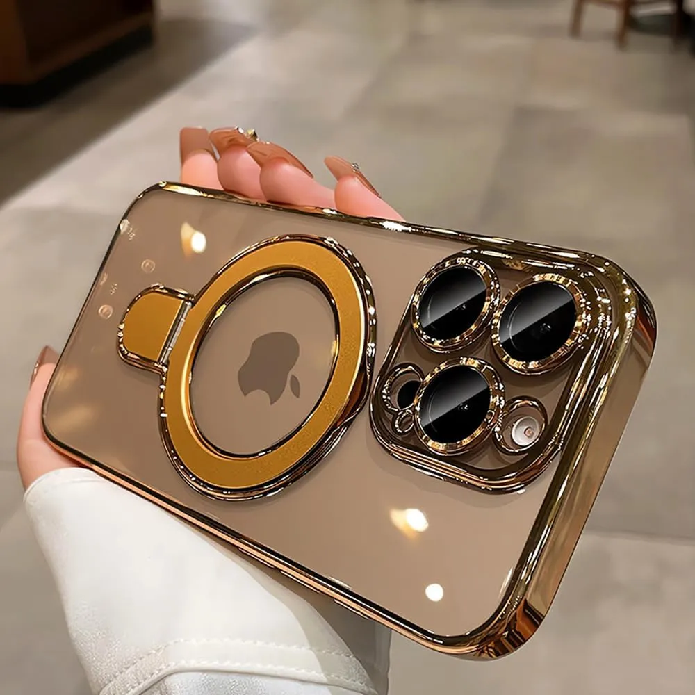 Magnetic Case for iPhone 16 Pro Max Case Invisible Stand [Military Drop Protection][Compatible with MagSafe] Full Camera Protection Soft TPU for iPhone 16 ProMax 6.9 Inches-Gold