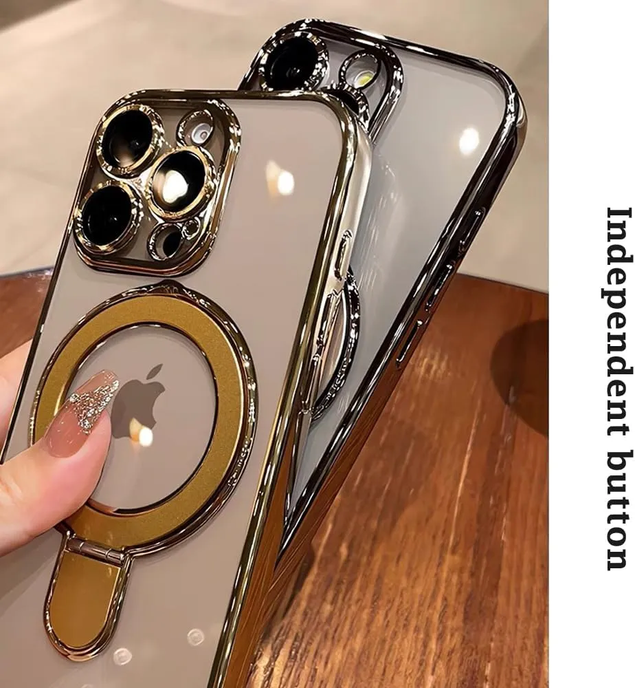 Magnetic Case for iPhone 16 Pro Max Case Invisible Stand [Military Drop Protection][Compatible with MagSafe] Full Camera Protection Soft TPU for iPhone 16 ProMax 6.9 Inches-Gold